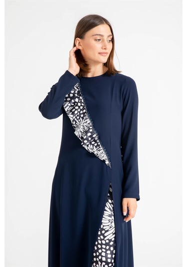 Yırtmaçlı Fırfır Detaylı Şık Pantolonlu Takım Lacivert-lacivert Lacivert