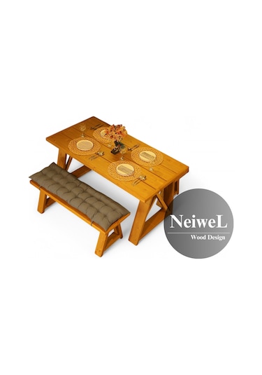 Neiwel Garden Mare Doğal Ahşap Banklı Bahçe Masa Takımı-100-180 Takım Açık Ceviz