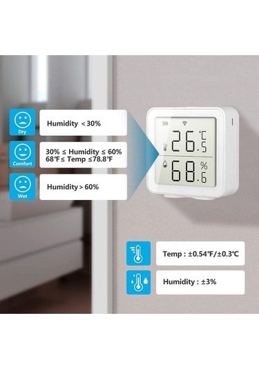 Moly Yunboo Lastik Basınç Sensörü, Wifi Tuya Uygulası İle Uzaktan İzleme, Sıcaklık-nem Alarmı, Alexa Uyumlu, Pil Dahil Değil