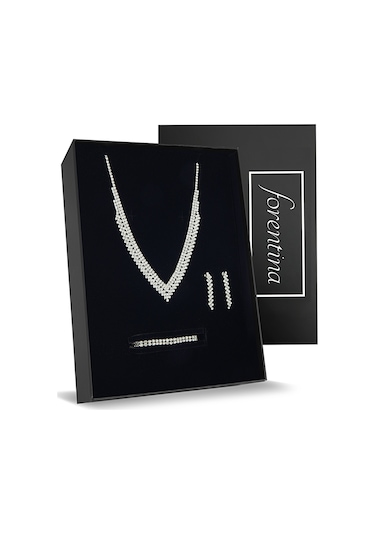 Forentina Gümüş Kaplama Kolye Küpe Bileklik Takı Seti PS2174 Gümüş