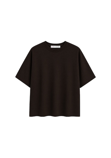 Mixray 2101 Kadın Bisiklet Yaka Soft Oversize Basic Modal T-shirt Kahve Kahverengi
