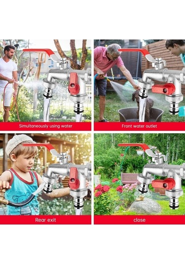 Maoyaya Çift Çıkış Musluğu, 1/2-3/4 İnç Küresel Vana, Ekru Pirinçten Ekru