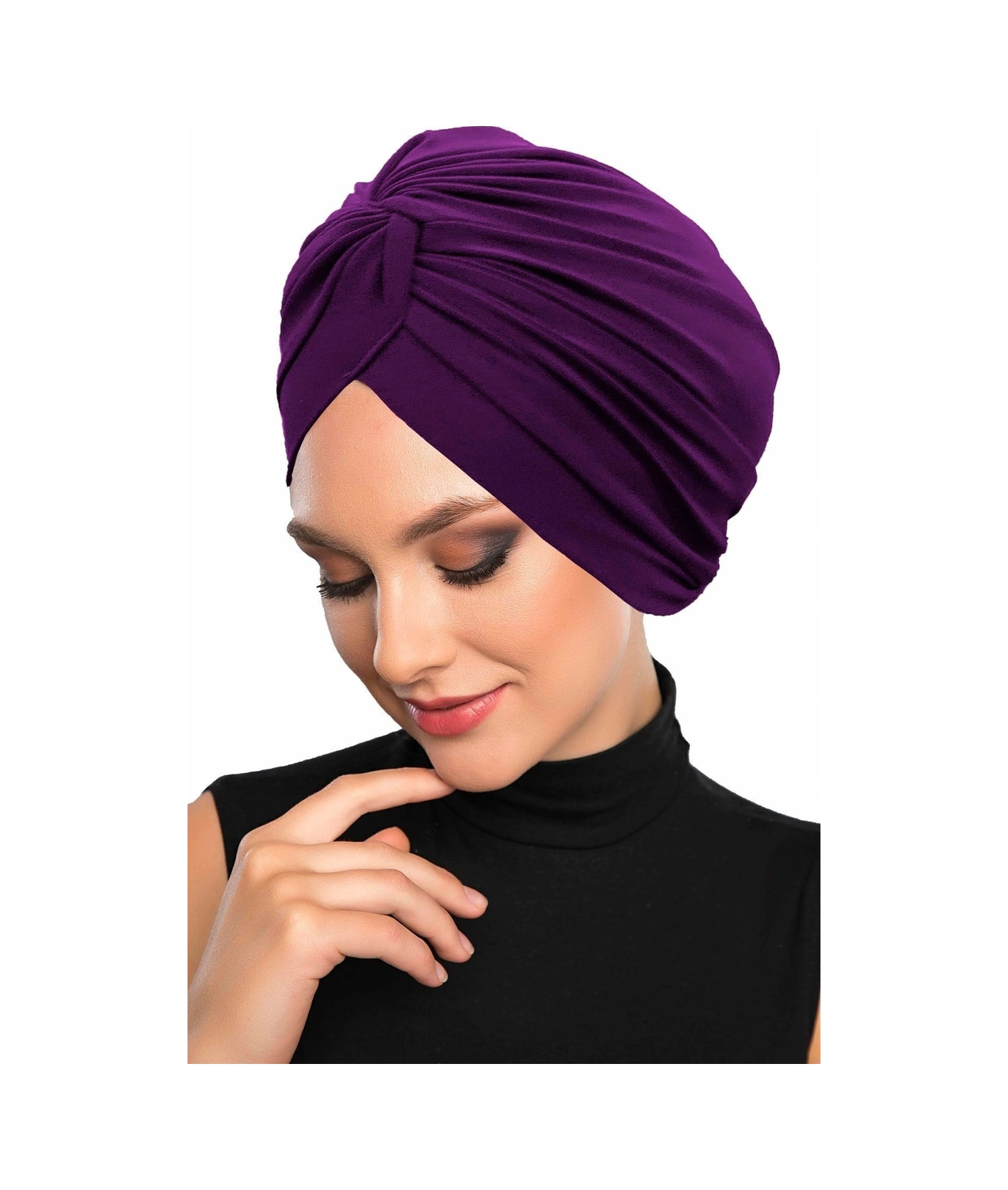 Çapraz Kancalı Mor Hazır Türban Tesettür Dış Ve Havuz Bonesi Mor