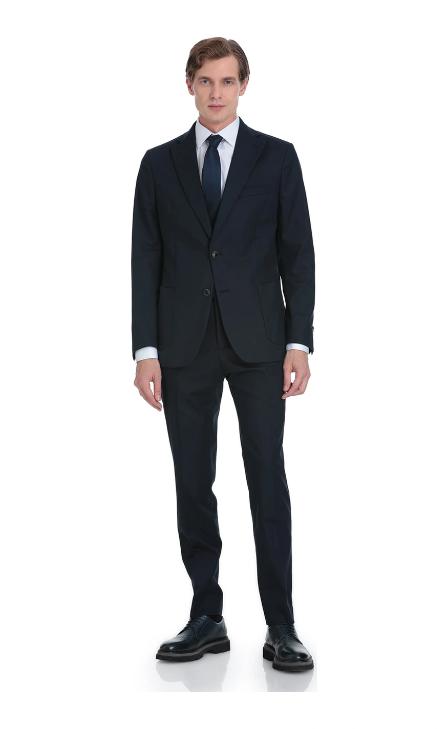 Lacivert Comfort Fit Mono Yaka Klasik Takım Elbise Lacivert