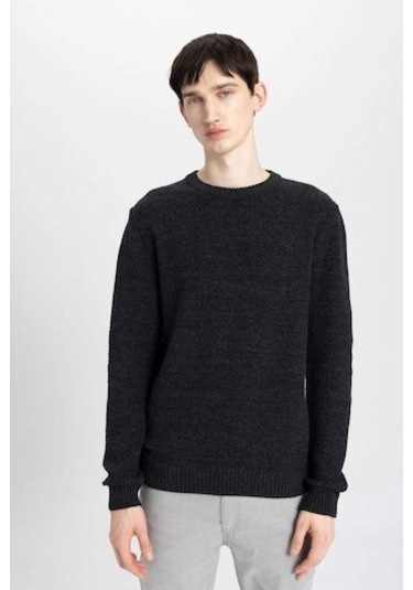 Defacto Standart Fit Normal Kesim Bisiklet Yaka Dokulu Basic Düz Triko Kazak R1175AZ24WNAR4 Antrasit