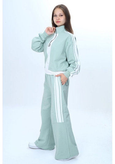 Kız Çocuk 2 İplik Yarım Fermuarlı Garnili Eşofman Takımı %100 Pamuk Rahat Kalıp-325 Su Yeşili Kız Çocuk 2 İplik Yarım Fermuarlı Garnili Eşofman Takımı %100 Pamuk Rahat Kalıp-325 Su Yeşili