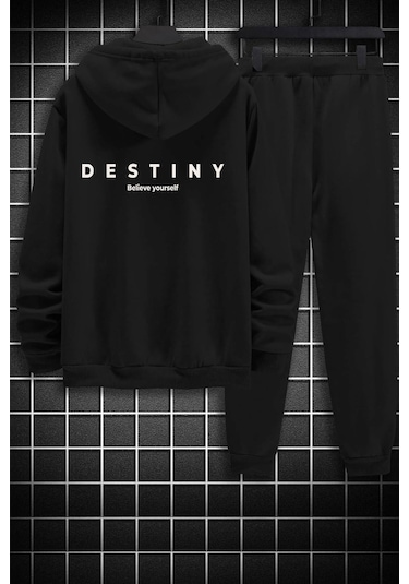 Unisex Destiny Baskılı Eşofman Takımı Siyah