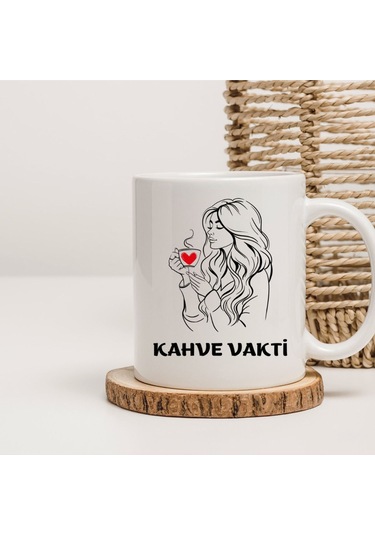 Kahve Vakti Baskılı Kupa Bardak Beyaz