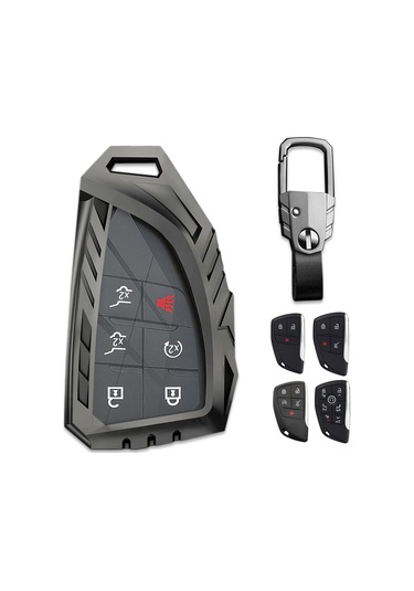 Geeksen Chevrolet 2021-2022 Model 3/4/5/6 Tuşlu Akıllı Anahtar İçin Çinko Alyüminyum Korumalı Kılıf Gri Anahtar Zinciri İçerir