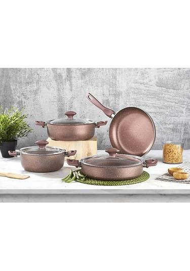 Papilla Fred Mor Kırçıllı Tencere Tava Seti 7'li