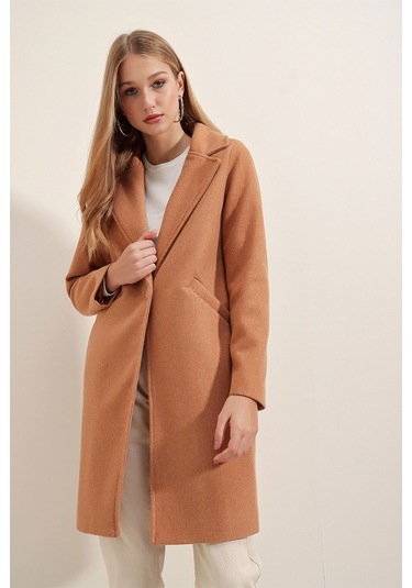 Bigdart 9085 Kaşe Kadın Kaban Açık Kahverengi 001