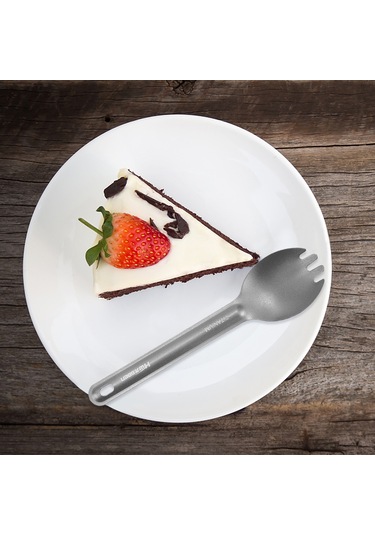 Yuntech01 Kampçılar İçin Pratik Ve Hafif Titanyum Çatal Kaşık 16cm, 12g Gri