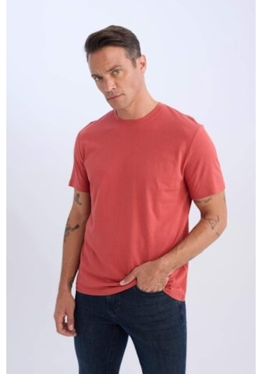 DeFacto %100 Pamuk New Regular Fit Bisiklet Yaka Basic Düz Kısa Kollu Tişört V7699AZ25SPRD33