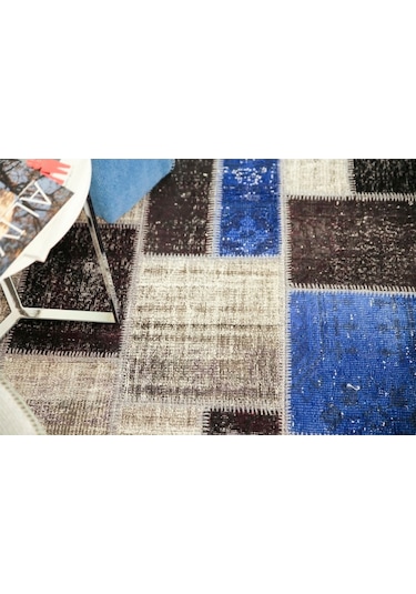 Patchwork El Dokuma Antik Anadolu Halısı Free Way Gri - Siyah