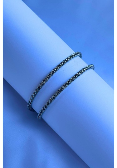 El İşçiliği Paslanmaz Çelik Zincir Erkek Kolye Gümüş - Siyah