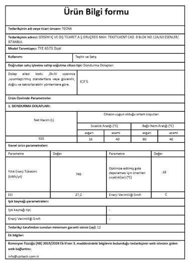 Tecna TYE 6573 Dual Ticari Yatay Dondurucu Beyaz