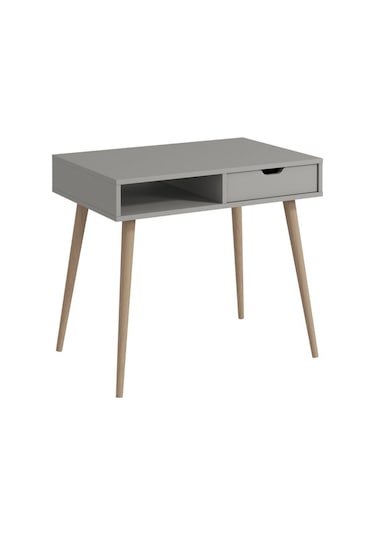 Offer Çalışma Masası, Bilgisayar Masası, Çekmeceli Kilim, Ahşap Ayak, Ev-ofis - Sis Gri Sis Gri