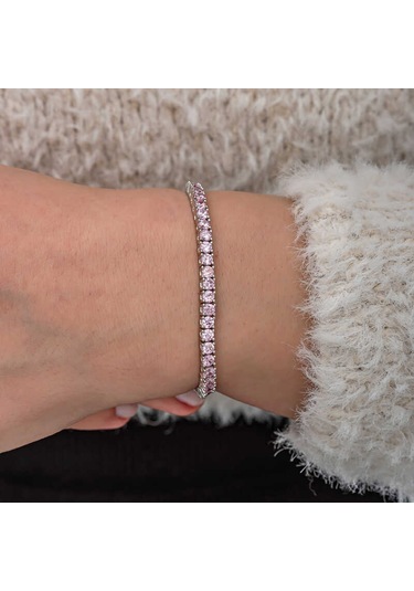 Artsmagazinmücevher Gümüş Pembe Zirkon Taşlı Su Yolu Kadın Bileklik