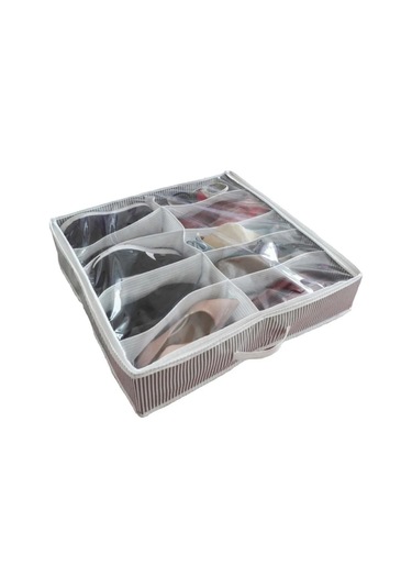 2 Adet Yatak Altı Ayakkabı Saklama Çantası Hurç Fermuarlı 58x58x12cm Gri-beyaz