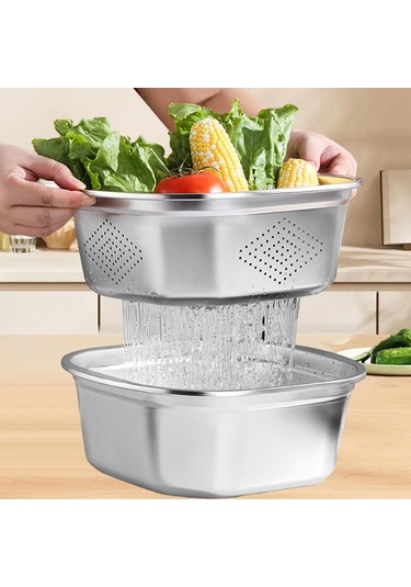 Suntek Paslanmaz Çelik Süzgeç Kase Seti Sebze Fasulyeleri Gümüş