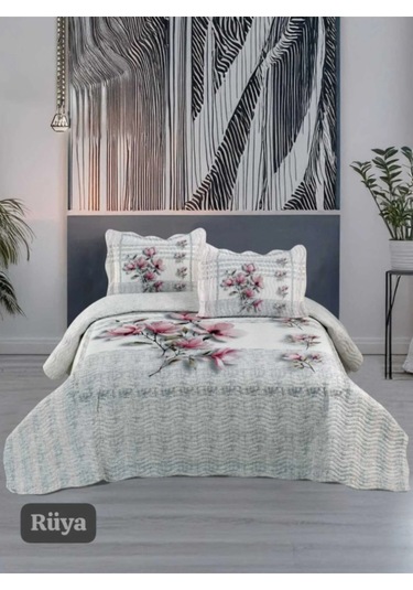 Çift Kişilik Kapitone Yatak Örtüsü, Klasik Desenli Model - Rüya 250 X 260cm Ekru