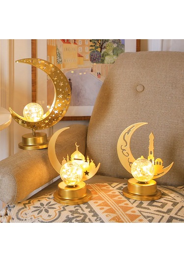 Kosona Ramazan Güneş Ay Figürlü Demir Masa Lambası - Islak Işık Ev Dekorasyonu Pil Dahil Değil Diğer