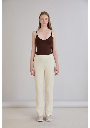 Sortie Collection Simli Örme Pantolon Bej