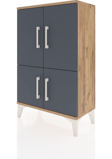 Arges Komodin 2 Raflı 4 Kapaklı 60x30x96 Çam-antrasit Atlas Çam