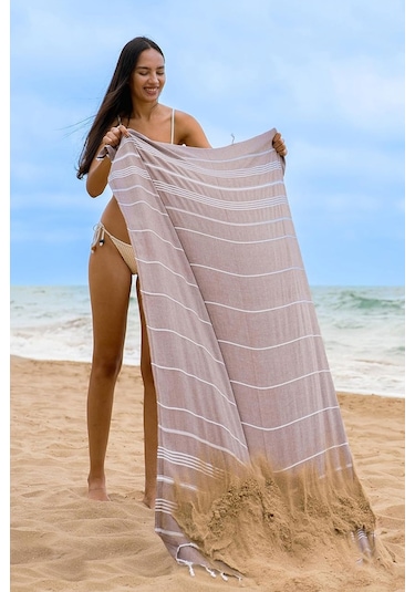 Sultan Peştemal Havlu 100 Pamuklu Deniz Plaj Banyo Peştemali 100x180 Cm Kahverengi
