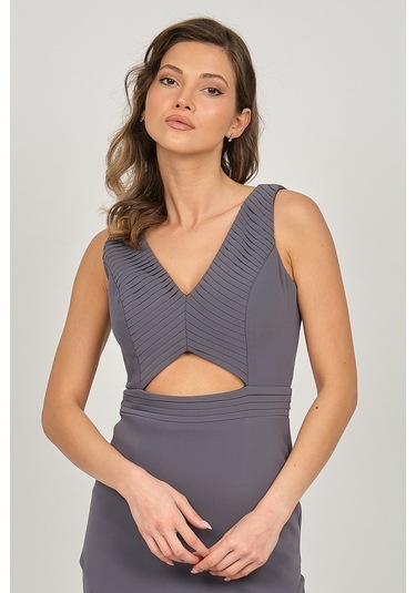 Doridorca Kadın Derin Yırtmaçlı Uzun Abiye Elbise 5927010 Gri Gri