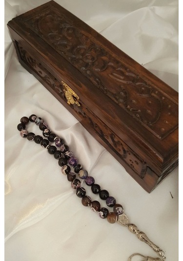 Rahan Akik Tesbih Tespih Akik Doğal Taş Tesbih Gümüş İmameli Ahşap Kutulu 10 Mm Akik Mavi Beyaz Çok Renkli