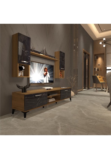 Decoraktiv Eko 5da Mdf Dvd Silver Tv Ünitesi Tv Sehpası Pera - Siyah Mermer