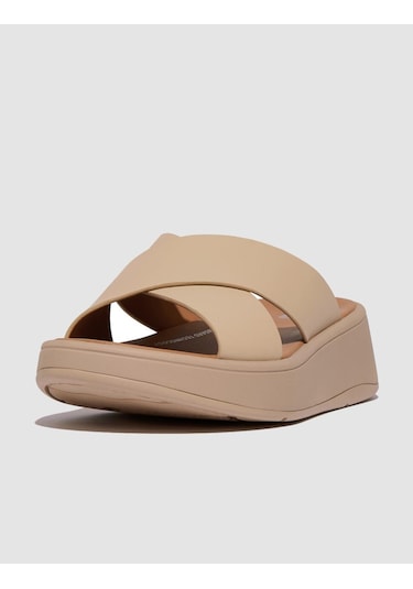 Fitflop F-mode Fw5 Hakiki Deri Krem Kadın Çapraz Bantlı Terlik Krem