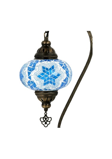 Dekoratif Mozaik Fener Lamba El Yapımı Gece Lambası Otantik Abajur Mavi