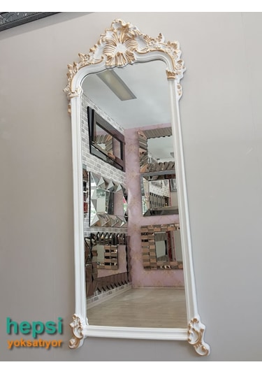 Vintage Madam Model Beyaz Altın Renk Varaklı Boy Aynası (442907834) Beyaz