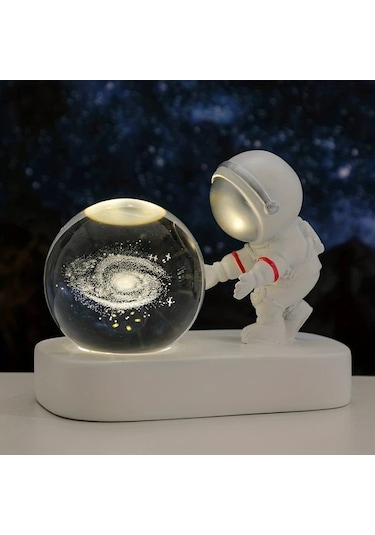 Honeybeeshop Modern Astronot Cam Globe Masa Lambası 60mm Uzay Temalı Led Galaksi Sevgili Astronot Usb Güçlü Oda Dekorasyonu Ve Hediye Ahşap