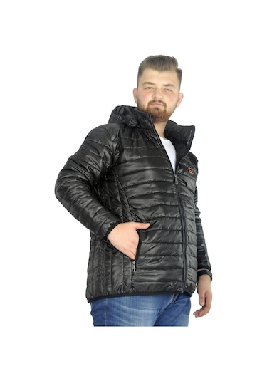 Mode Xl Büyük Beden Mont Kapitone Kapüşonlu 22602 Siyah 001