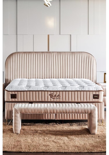 Line Visco Yatak 90x190 Cm Tek Kişilik 28 Cm Visco Süngerli Yaylı Lüks Yatak Orta Sert Krem Kumaş