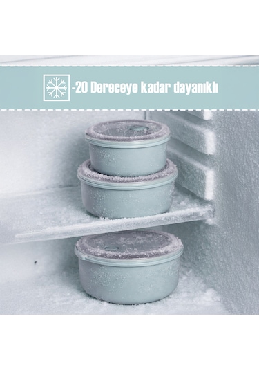 Porsima 5319 Kilitli Sızdırmaz Kapaklı Hava Tahliye Contalı Çok Amaçlı 3lü Yuvarlak Erzak Yiyecek Saklama Kabı Seti Mavi - 800-1300-2000ml Mavi