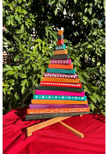 Leftover Ahşap Yılbaşı Ağacı - 54cm Çok Renkli