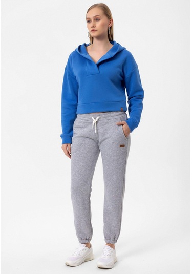 Jonas Kadın Crop Fit Kapüşonlu Sweatshirt Mavi