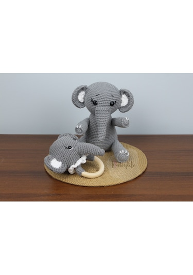 Aley Life Amigurumi Organik Sevimli Fil Bebek Ve Çıngırak Diş Kaş