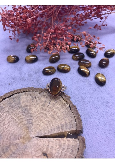 Nsa Gümüş Kaplan Gözü Taşı Gümüş Yüzük 925 Ayar Doğal Taş