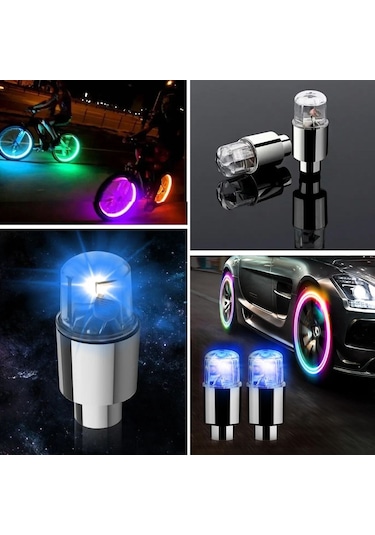 Araç Ve Bisiklet İçin 2 Li Mavi Led Hava Valfi Işık Kapakları Gec Çok Renkli