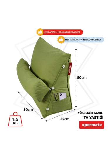 Xpermate Yükseklik Ayarlı Tv Yastığı Bel Destek Yastığı Yeşil