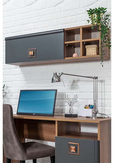 Retro 50x110 Cm Çalışma Masası + Duvar Raf Bilgisayar Masası Ofis Ders Masası Ceviz