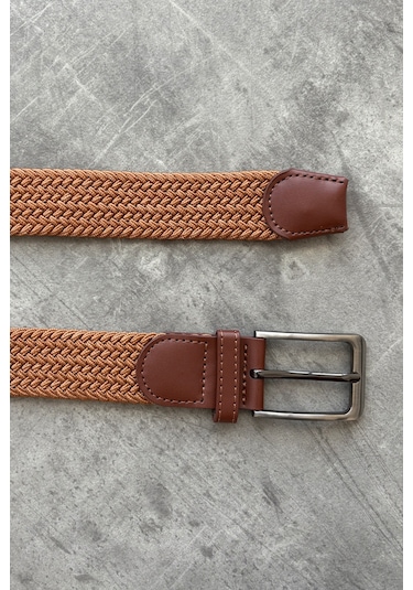 Erkek Hasır Örgü Kemer Taba