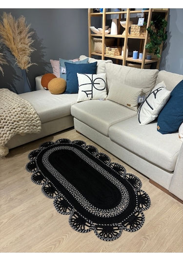 Matrix Jüt Kilim, Paspas, Mutfak Halısı, Banyo Paspası, Kilim, Halı, Oturma Odası Halısı Siyah - Beyaz