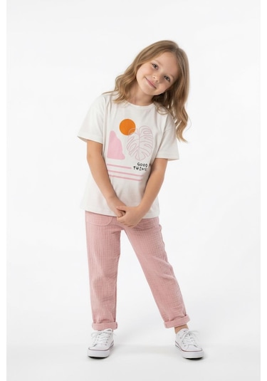 Miababy Oversize Baskılı Müslin Takım Pudra