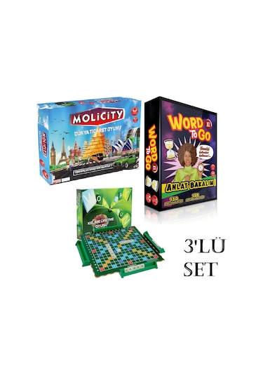 Wet 3'lü Süper Set Emlak Ticaret Oyunu Molicity + Kelime Oyunu + Tabu Xl Edition.